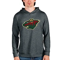 Men's Antigua Heathered Charcoal Minnesota Wild Absolute Pullover Hoodie