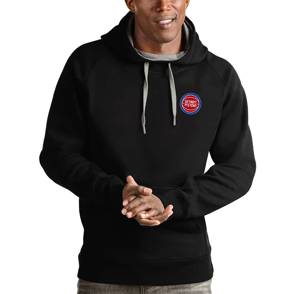 Men's Antigua Black Detroit Pistons Victory Pullover Hoodie