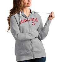 Women's Antigua Heathered Gray Atlanta Hawks Team Victory Full-Zip Hoodie