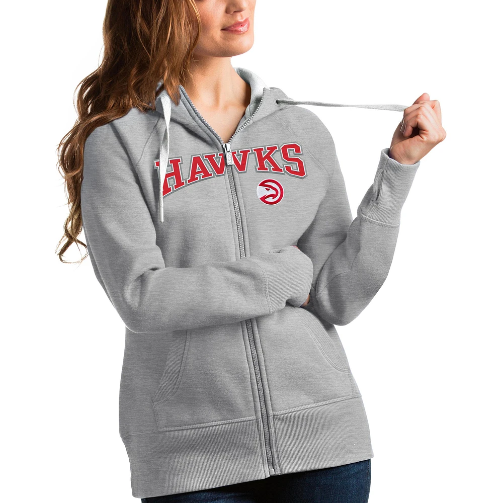 Women's Antigua Heathered Gray Atlanta Hawks Team Victory Full-Zip Hoodie