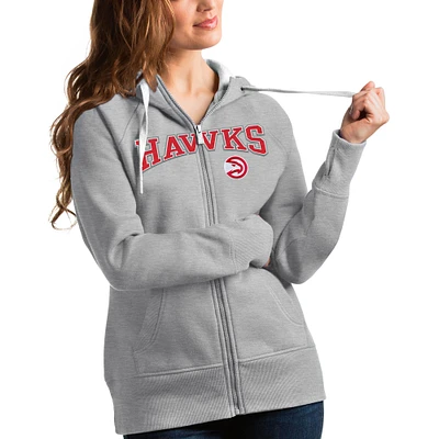 Women's Antigua Heathered Gray Atlanta Hawks Team Victory Full-Zip Hoodie