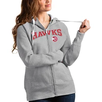 Women's Antigua Heathered Gray Atlanta Hawks Team Victory Full-Zip Hoodie