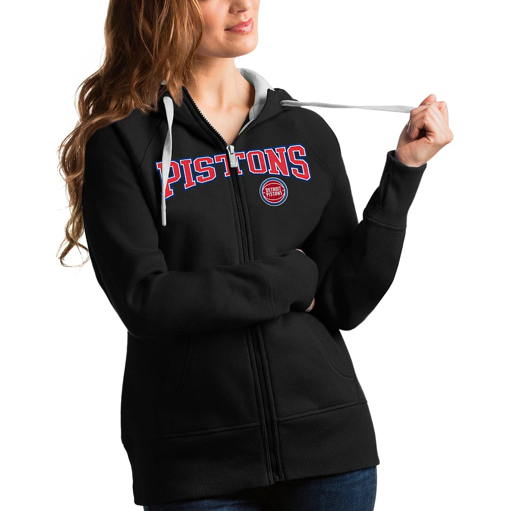 Women's Antigua Black Detroit Pistons Team Victory Full-Zip Hoodie