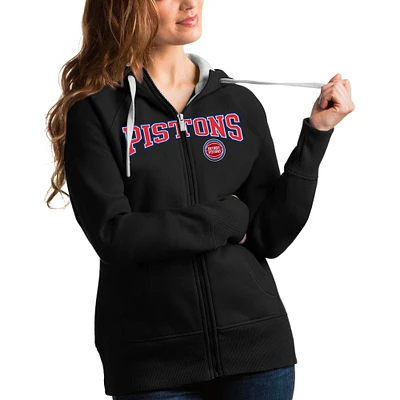 Women's Antigua Black Detroit Pistons Team Victory Full-Zip Hoodie
