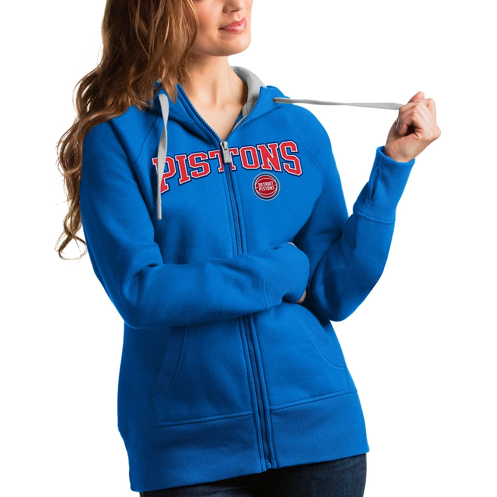 Women's Antigua Blue Detroit Pistons Team Victory Full-Zip Hoodie