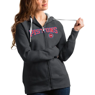 Women's Antigua Charcoal Detroit Pistons Team Victory Full-Zip Hoodie