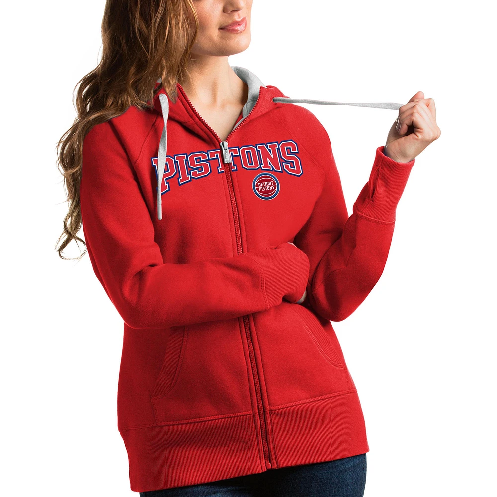 Women's Antigua Red Detroit Pistons Team Victory Full-Zip Hoodie