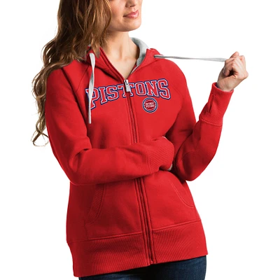 Women's Antigua Red Detroit Pistons Team Victory Full-Zip Hoodie
