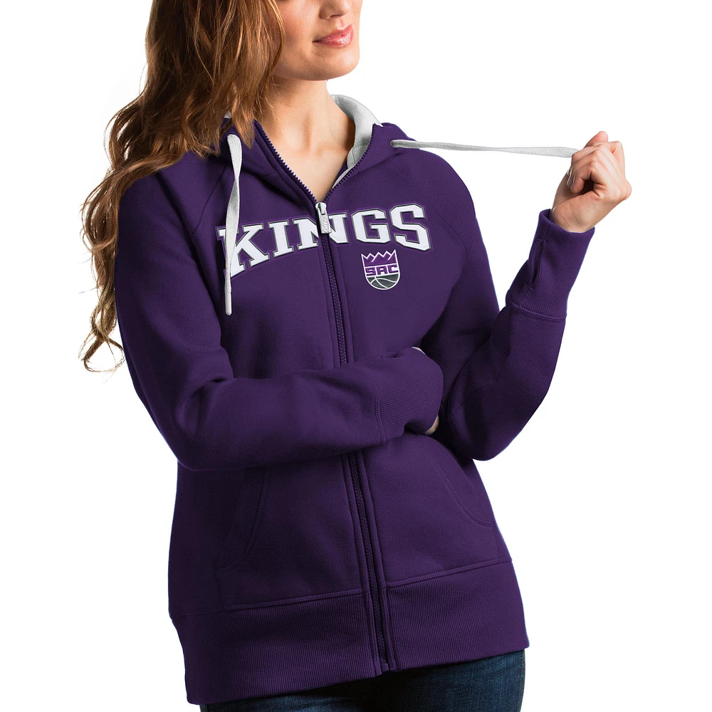 Women's Antigua Purple Sacramento Kings Team Victory Full-Zip Hoodie