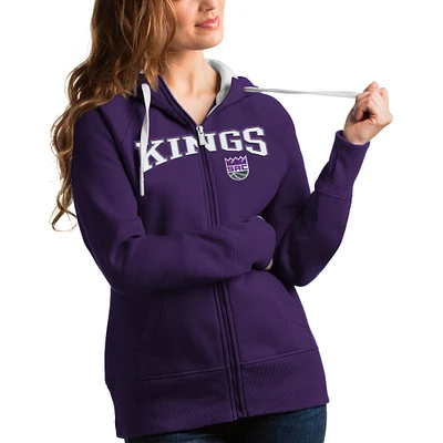 Women's Antigua Purple Sacramento Kings Team Victory Full-Zip Hoodie