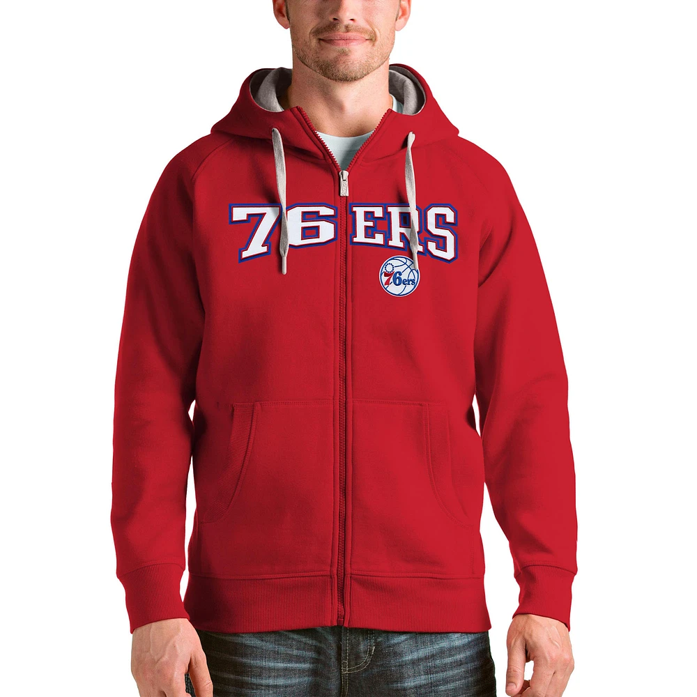 Men's Antigua Red Philadelphia 76ers Victory Full-Zip Hoodie