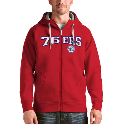 Men's Antigua Red Philadelphia 76ers Victory Full-Zip Hoodie