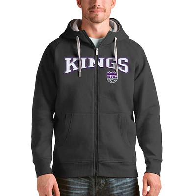 Men's Antigua Charcoal Sacramento Kings Victory Full-Zip Hoodie