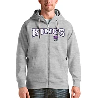 Men's Antigua Heathered Gray Sacramento Kings Victory Full-Zip Hoodie