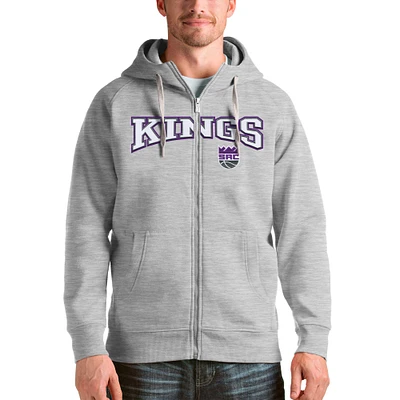Men's Antigua Heathered Gray Sacramento Kings Victory Full-Zip Hoodie