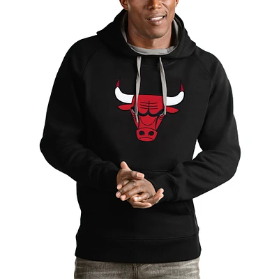 Men's Antigua Black Chicago Bulls Logo Victory Pullover Hoodie