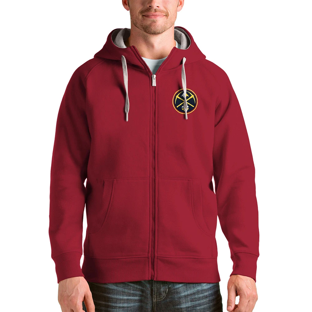 Men's Antigua Red Denver Nuggets Logo Victory Full-Zip Hoodie