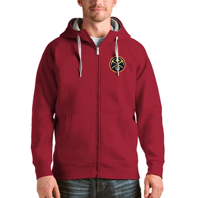 Men's Antigua Red Denver Nuggets Logo Victory Full-Zip Hoodie