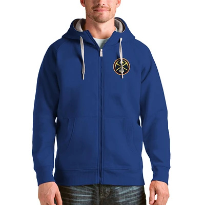 Men's Antigua Royal Denver Nuggets Logo Victory Full-Zip Hoodie