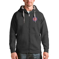 Men's Antigua Charcoal Detroit Pistons Logo Victory Full-Zip Hoodie
