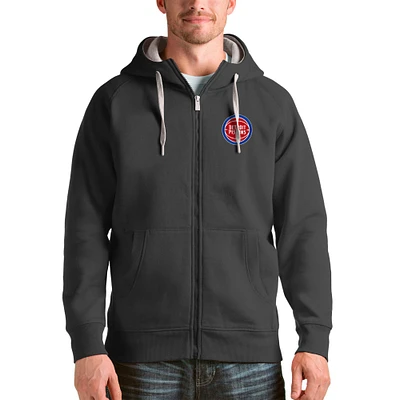 Men's Antigua Charcoal Detroit Pistons Logo Victory Full-Zip Hoodie