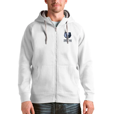 Men's Antigua White Memphis Grizzlies Logo Victory Full-Zip Hoodie