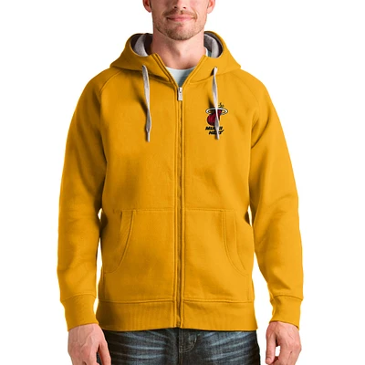 Men's Antigua Gold Miami Heat Logo Victory Full-Zip Hoodie