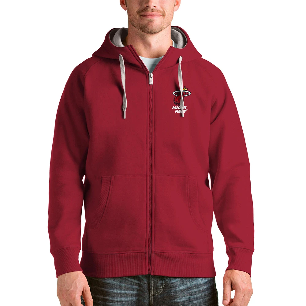 Men's Antigua Red Miami Heat Logo Victory Full-Zip Hoodie