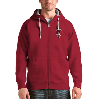Men's Antigua Red Miami Heat Logo Victory Full-Zip Hoodie