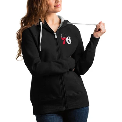 Women's Antigua Black Philadelphia 76ers Victory Full-Zip Hoodie