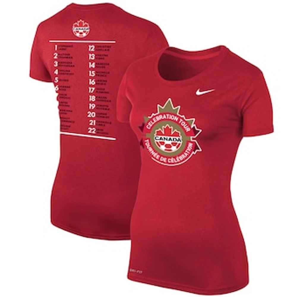 Women's Nike Red Canada Soccer Celebration Tour Performance - T-Shirt