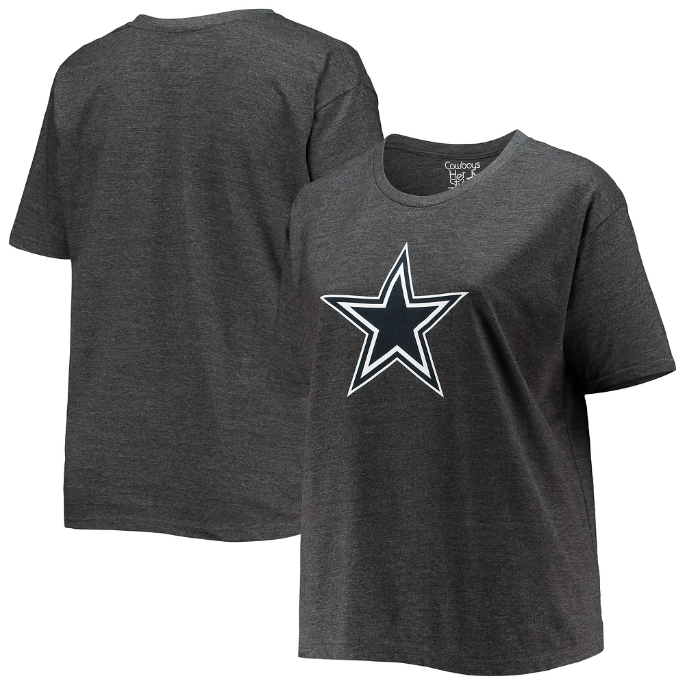 Women's Fanatics Heathered Charcoal/Heathered Gray Dallas Cowboys Plus Size Star Scoop Neck T-Shirt