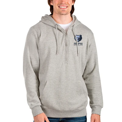 Men's Antigua Heathered Gray Memphis Grizzlies Action Quarter-Zip Pullover Hoodie