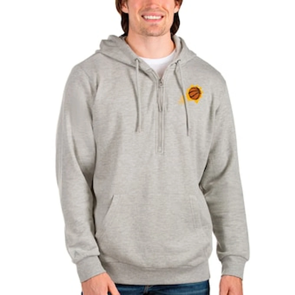 Men's Antigua Heathered Gray Phoenix Suns Action Quarter-Zip Pullover Hoodie