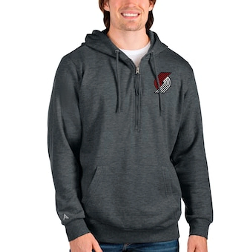 Men's Antigua Heathered Charcoal Portland Trail Blazers Action Quarter-Zip Pullover Hoodie