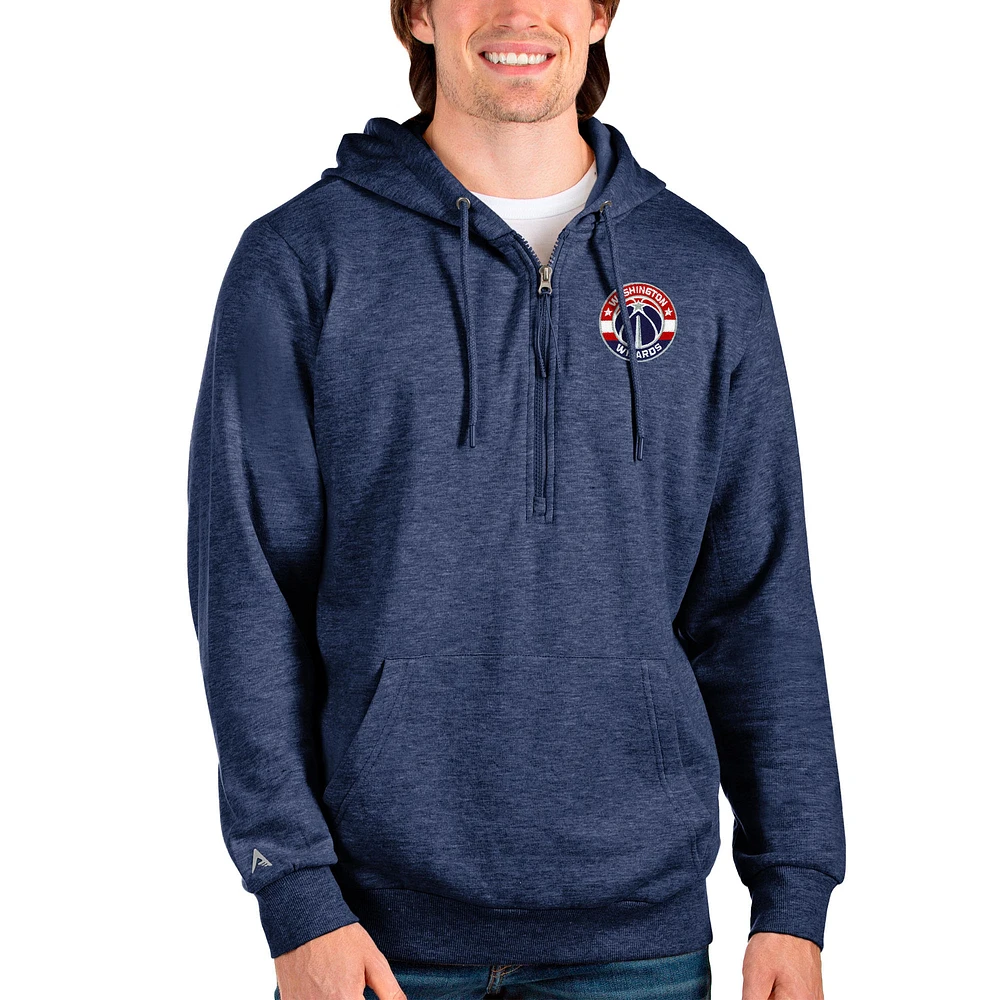 Men's Antigua Heathered Navy Washington Wizards Action Quarter-Zip Pullover Hoodie