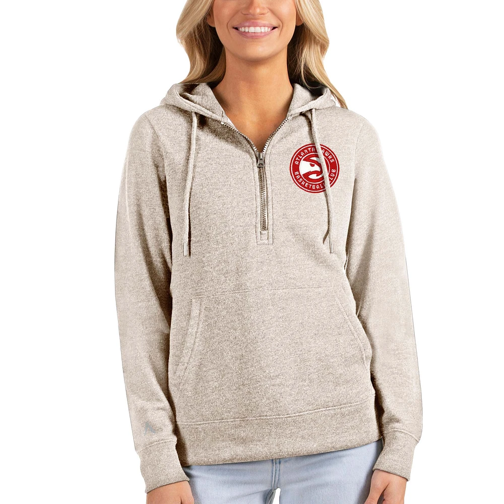 Women's Antigua Oatmeal Atlanta Hawks Action Half-Zip Pullover Hoodie