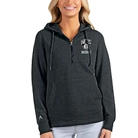 Women's Antigua Heathered Charcoal Brooklyn Nets Action Half-Zip Pullover Hoodie