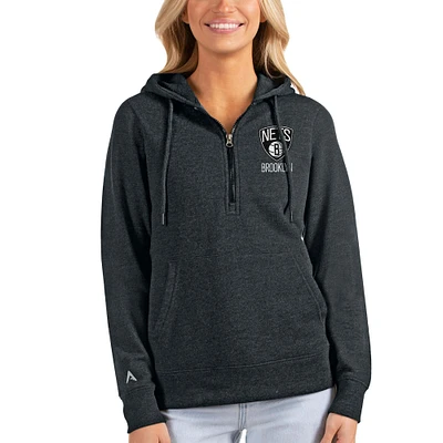 Women's Antigua Heathered Charcoal Brooklyn Nets Action Half-Zip Pullover Hoodie
