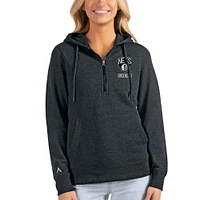 Women's Antigua Heathered Charcoal Brooklyn Nets Action Half-Zip Pullover Hoodie