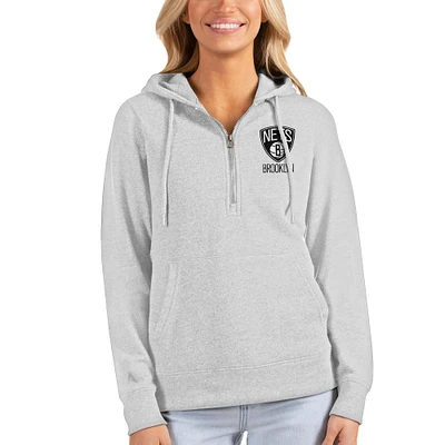 Women's Antigua Heathered Gray Brooklyn Nets Action Half-Zip Pullover Hoodie