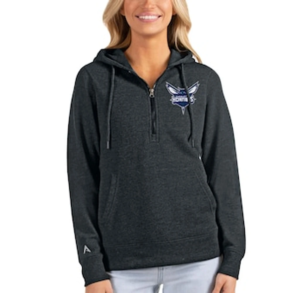 Women's Antigua Heathered Charcoal Charlotte Hornets Action Half-Zip Pullover Hoodie