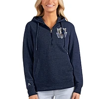 Women's Antigua Heathered Navy Dallas Mavericks Action Half-Zip Pullover Hoodie