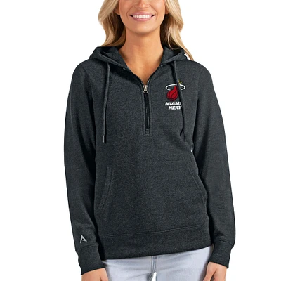 Women's Antigua Heathered Charcoal Miami Heat Action Half-Zip Pullover Hoodie