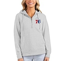 Women's Antigua Heathered Gray Philadelphia 76ers Action Half-Zip Pullover Hoodie