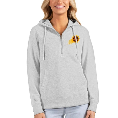 Women's Antigua Heathered Gray Phoenix Suns Action Half-Zip Pullover Hoodie