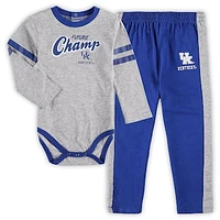 Infant Heathered Gray/Royal Kentucky Wildcats Little Kicker Long Sleeve Bodysuit and Sweatpants Set