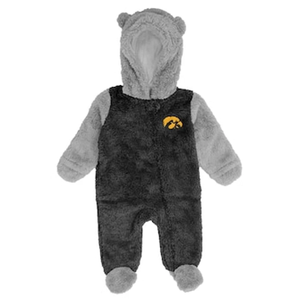 Newborn Black/Gray Iowa Hawkeyes Game Nap Teddy Fleece Bunting Full-Zip Sleeper