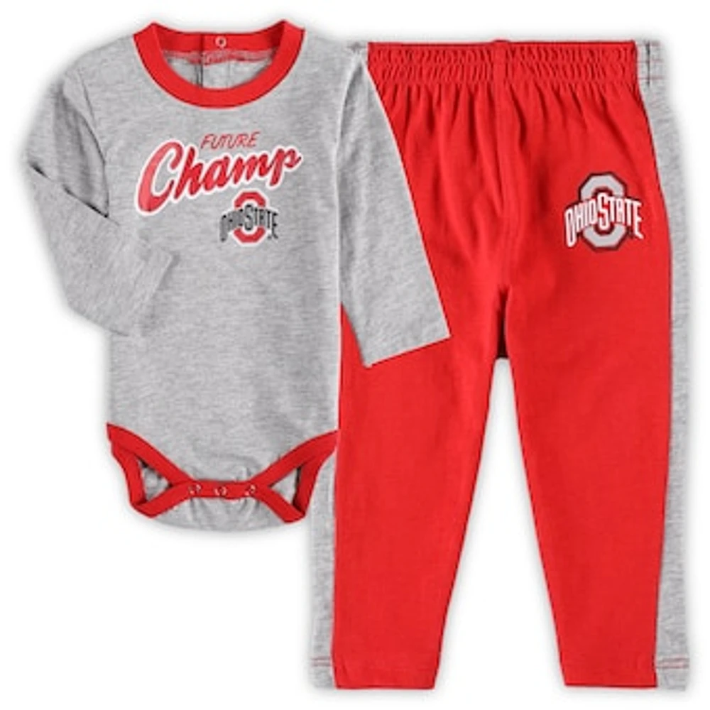 Newborn & Infant Scarlet/Heathered Gray Ohio State Buckeyes Little Kicker Long Sleeve Bodysuit & Sweatpants Set