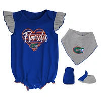 Girls Newborn & Infant Royal/Heather Gray Florida Gators All The Love Bodysuit Bib Booties Set